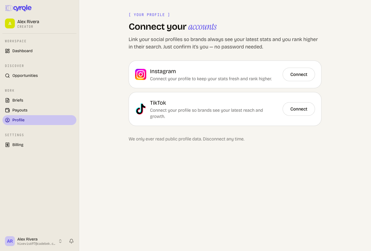 Connect accounts screen